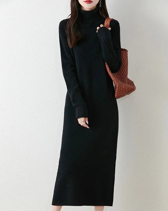 Merino Wool Turtleneck Knit Dress