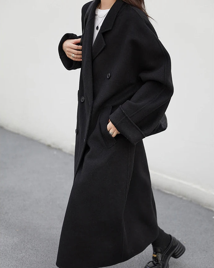 Long Double-Faced Wool Blend Coat