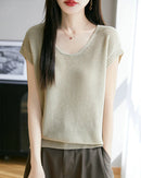 Crew-Neck Sleeveless Knit Top