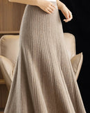 Elegant Pleated Wool A-Line Long Skirt
