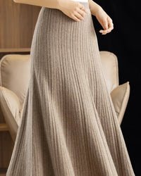 Elegant Pleated Wool A-Line Long Skirt