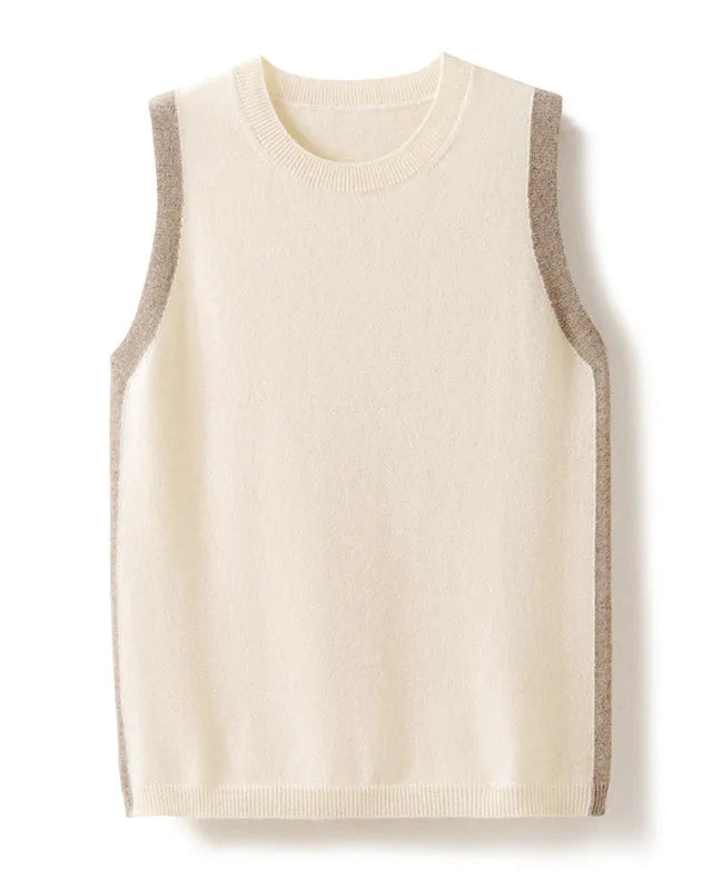 Cashmere Side-Patchwork Sleeveless Knit Vest