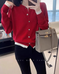 Cashmere Knitted Cardigan Faux Two-Piece Sweater