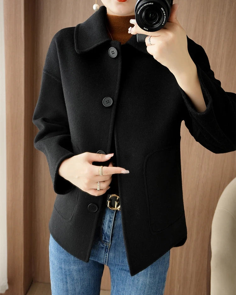Classic Refined Wool Buttoned Overcoat