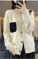 Crochet Merino Wool V-neck Cardigan