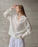 Retro Long-Sleeved V-Neck Casual Loose Shirt