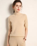 Cashmere Half-Sleeve Mock-Neck Sweater