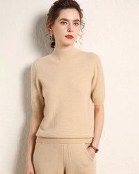 Cashmere Half-Sleeve Mock-Neck Sweater