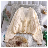 Lantern Sleeve Geometric Knitted Short Cardigan