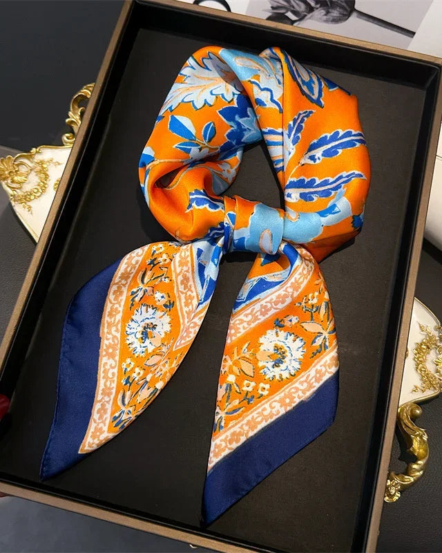 Printed Satin Square Neckerchief Scarf