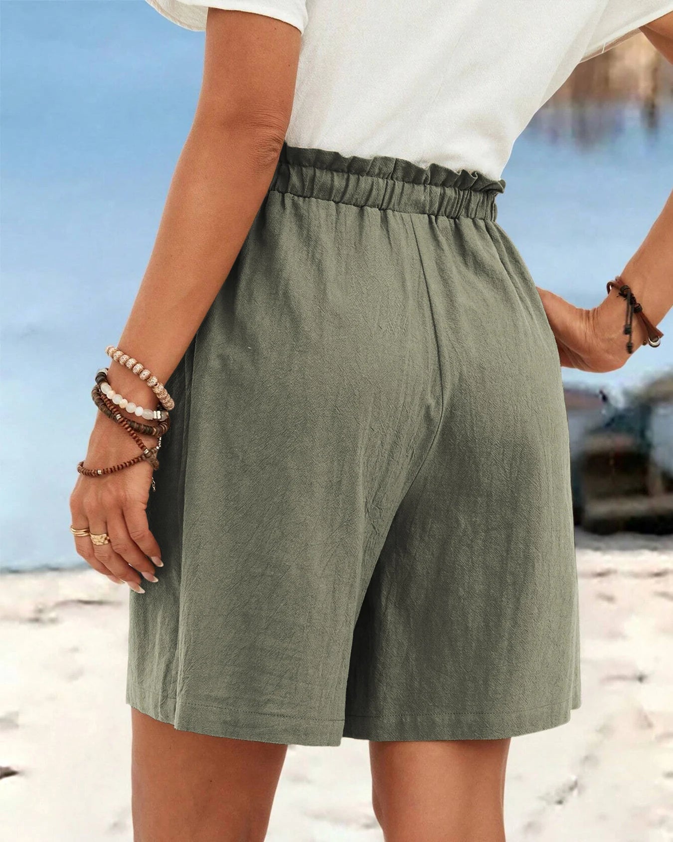 High-Waisted Linen Drawstring Shorts