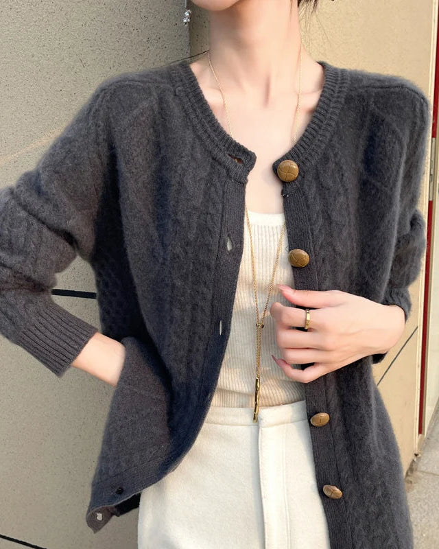 Thick Merino Wool Crewneck Cardigan