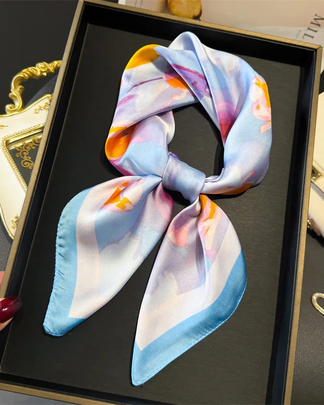 Floral Print Satin Square Scarf