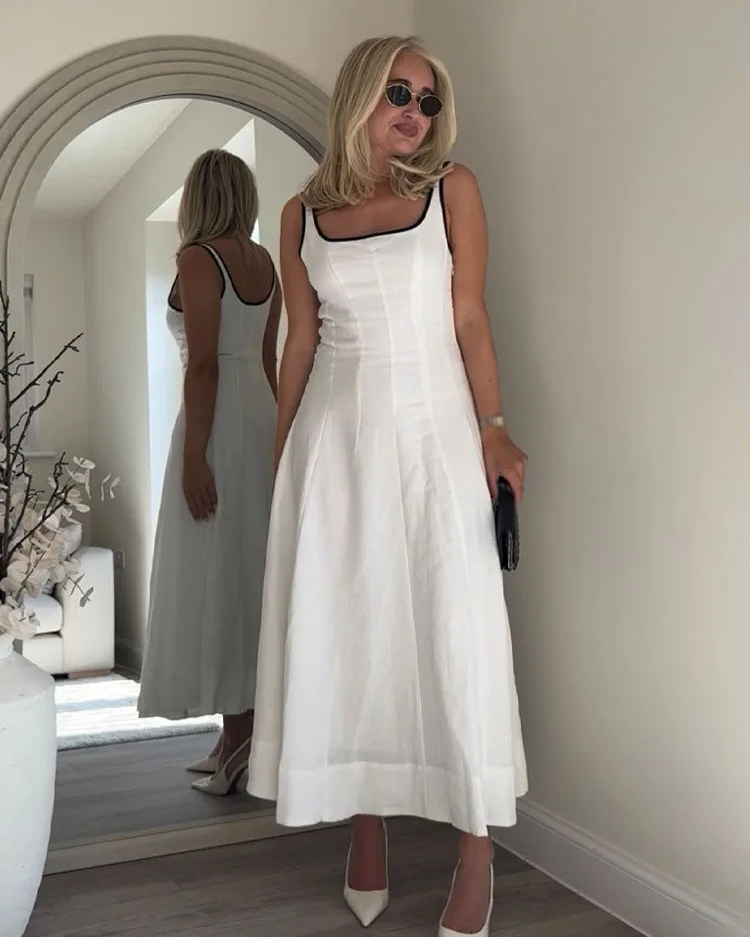 Square Neck Backless Zipper Maxi Dress