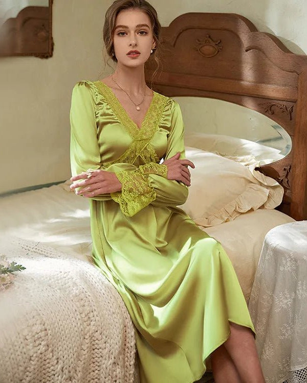 V-Neck Satin Long Sleeve Nightdress