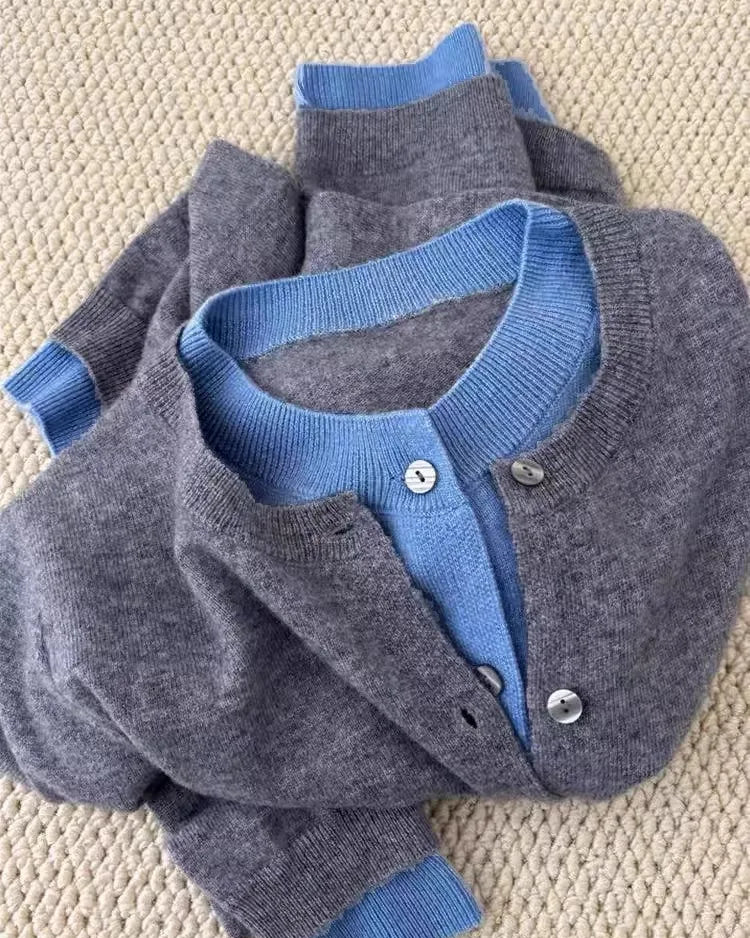 Cashmere Knitted Cardigan Faux Two-Piece Sweater