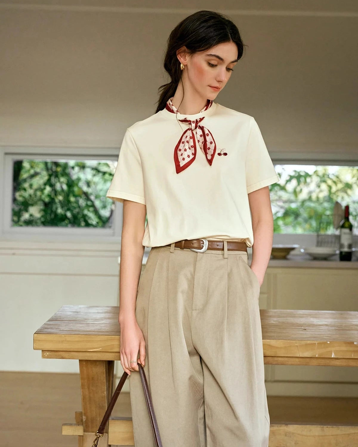 T-Shirt With Embroidered Scarf At The Neckline