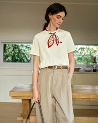 T-Shirt With Embroidered Scarf At The Neckline
