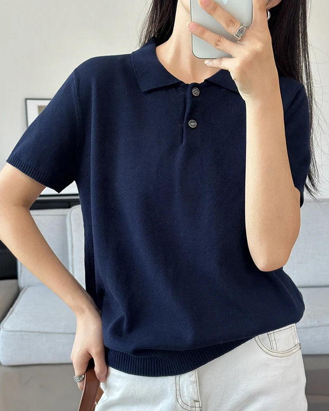 Cotton-Collared Short-Sleeved T-Shirt