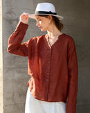Retro V-Neck Sun Protection Long-Sleeved Shirt