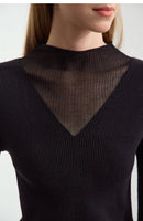Turtleneck Sheer Panel Slim Top