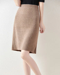 Wool Knit Straight Mini Skirt