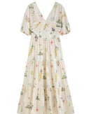 Holiday Style Flower Print V-neck Dress