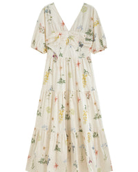 Holiday Style Flower Print V-neck Dress