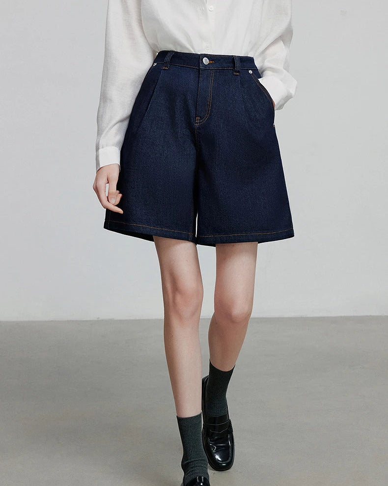 Wide-Leg Denim Shorts