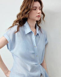 Lyocell Blend Asymmetric Waist-Cinched Shirt