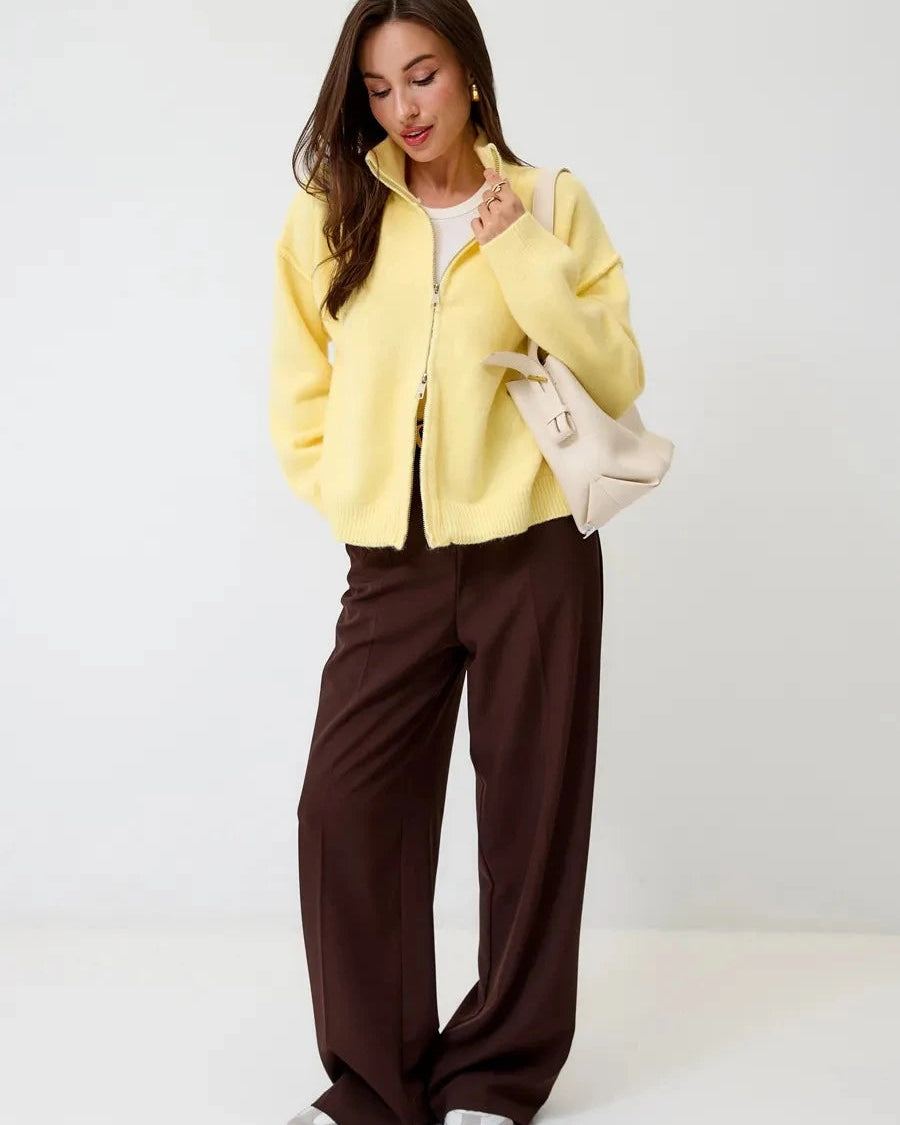 Oversized Knit Zip Cardigan Stand Collar