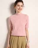 Cashmere Half-Sleeve Mock-Neck Sweater