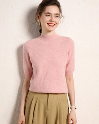 Cashmere Half-Sleeve Mock-Neck Sweater