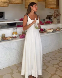 Square Neck Backless Zipper Maxi Dress