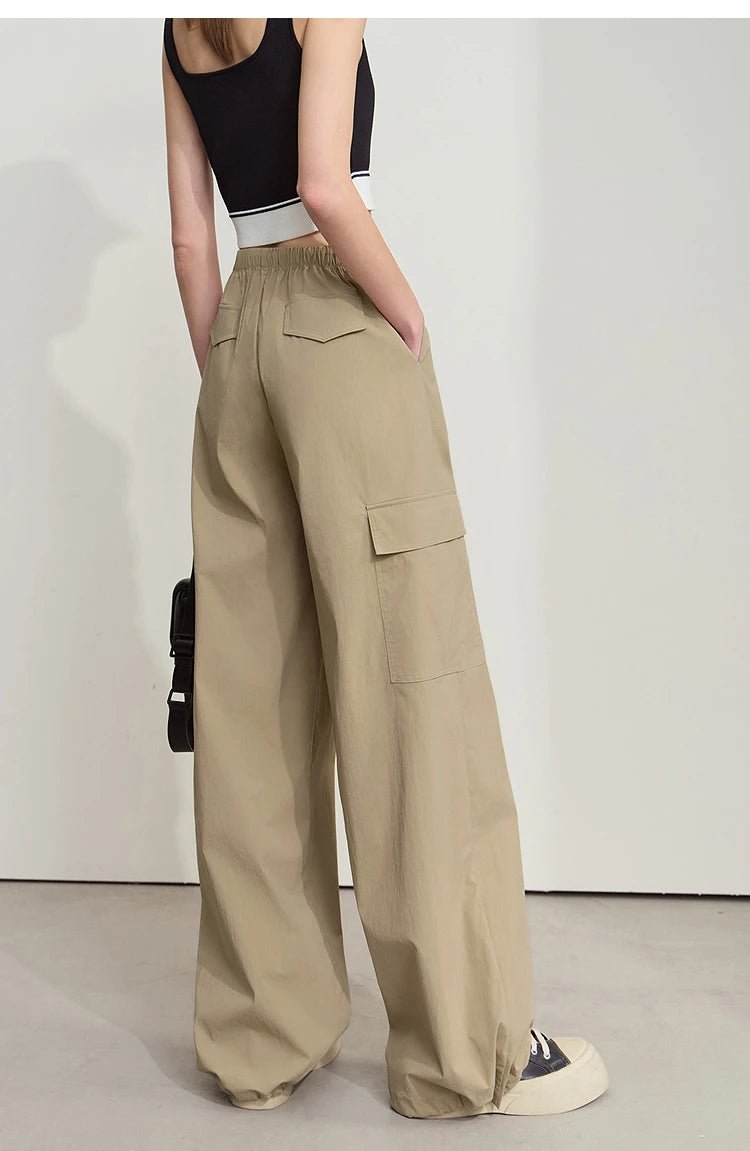 Solid Drawstring Wide-leg Pants