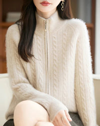 Wool & Cashmere Cable Knit Zipper Sweater