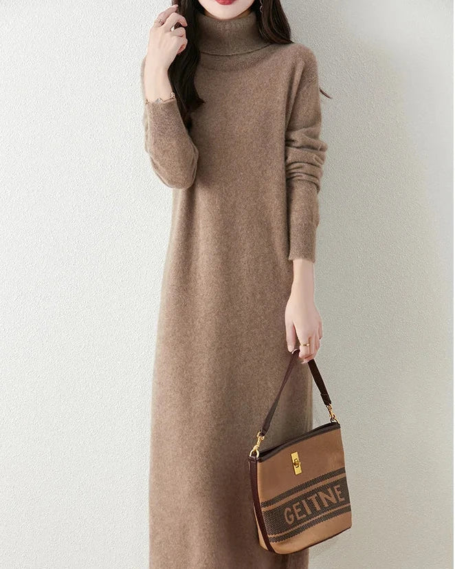 Merino Wool Turtleneck Knit Dress