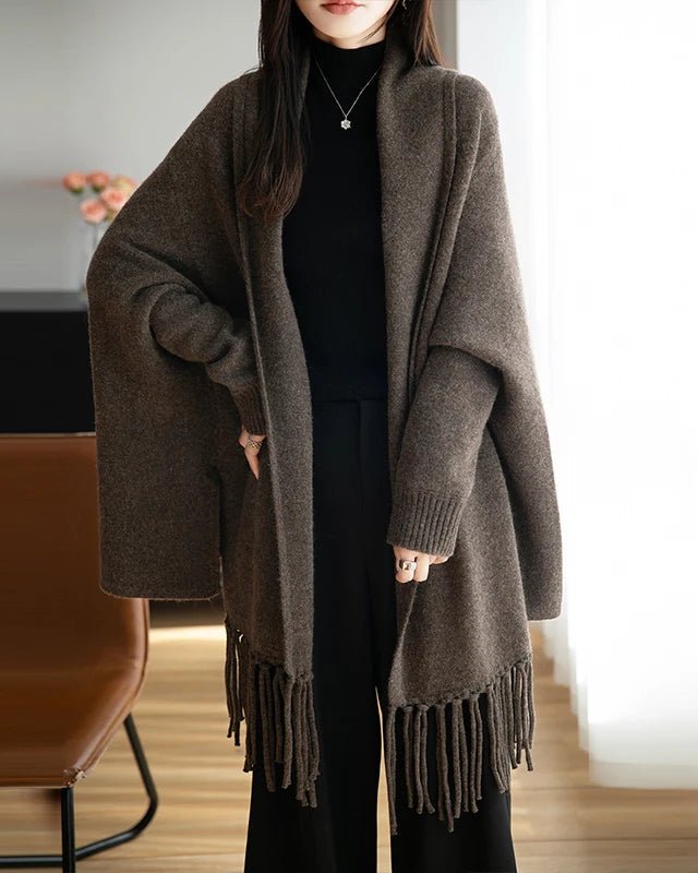 Wool Loose Long-Sleeved Tassel Shawl