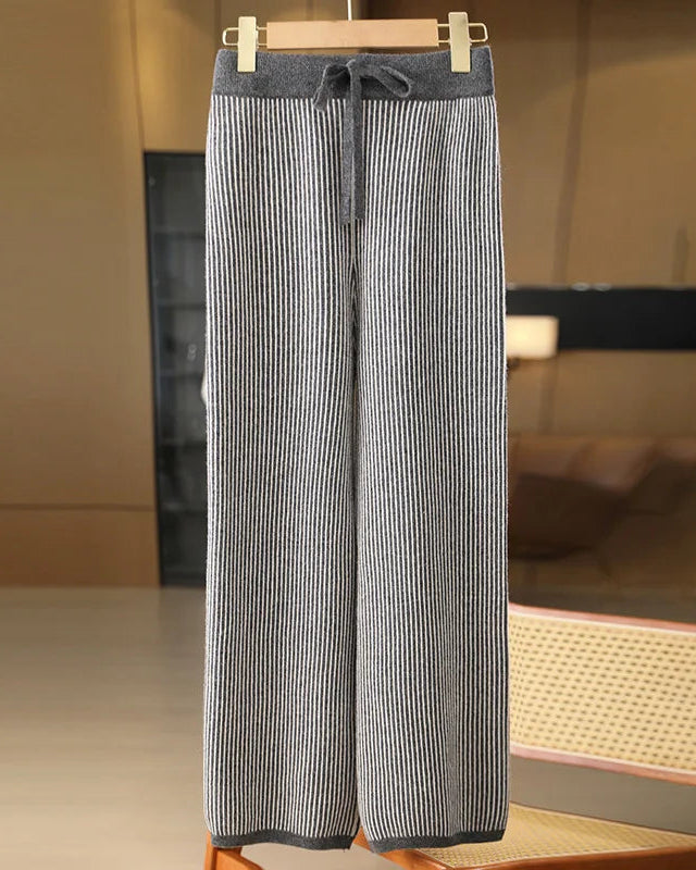 Merino Wool Striped Wide-Leg Trousers