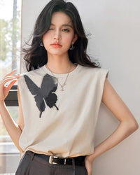 Butterfly-Graphic Knit Sleeveless Tee