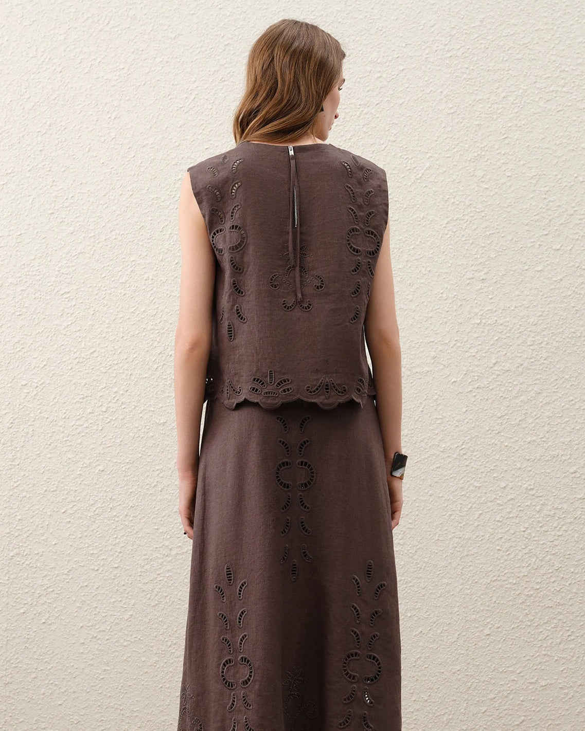 Linen Cut-Out Embroidered Sleeveless Top