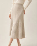 Merino Wool Pleated Midi Skirt