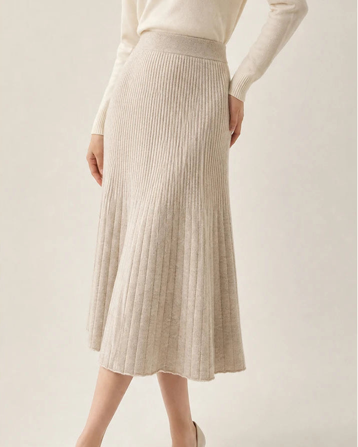 Merino Wool Pleated Midi Skirt