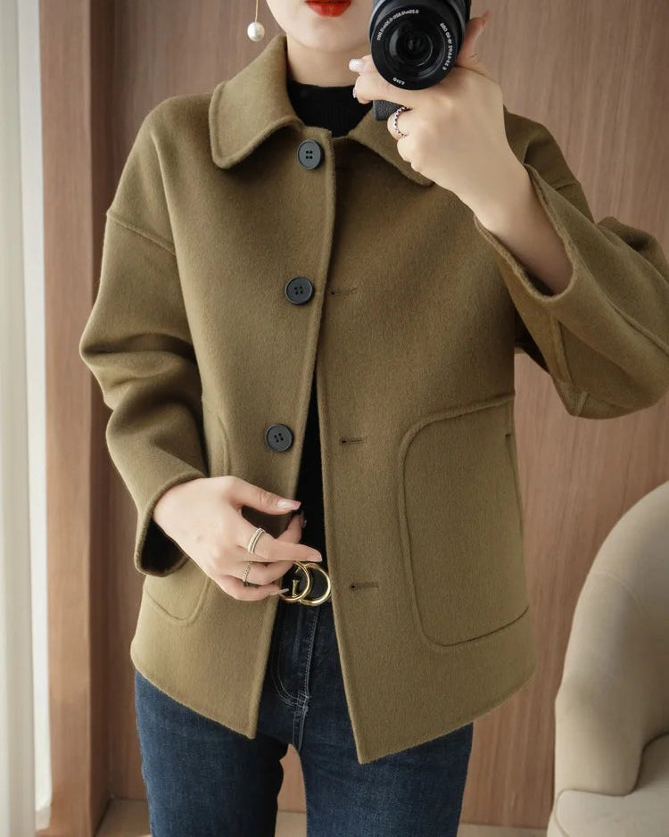 Classic Refined Wool Buttoned Overcoat