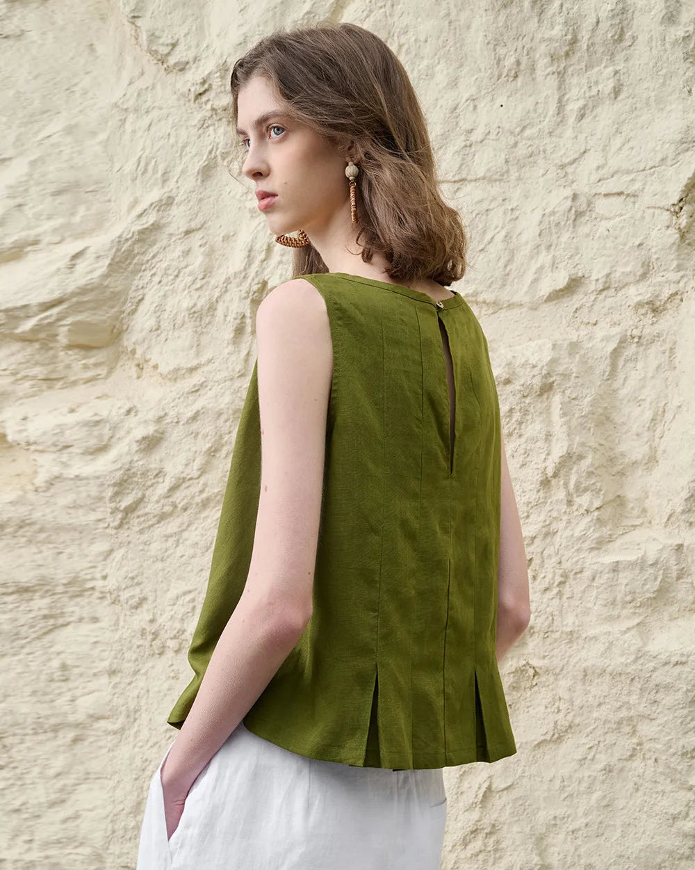 Linen Sleeveless Pleated Fashion Vest