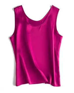 Crew-Neck Sleeveless Silk Top