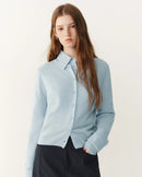 Rib-Trim Wool Crewneck Cardigan
