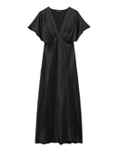 Summer Satin Pleated Midi Dress