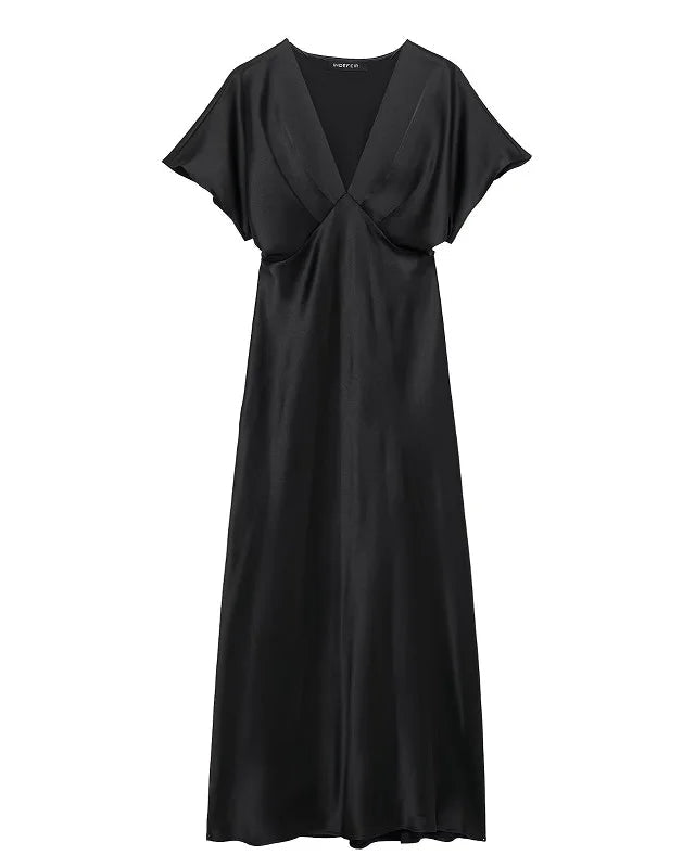 Summer Satin Pleated Midi Dress