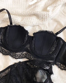 Lace Embroidery Half-Cup Thin Push-Up Bra Set